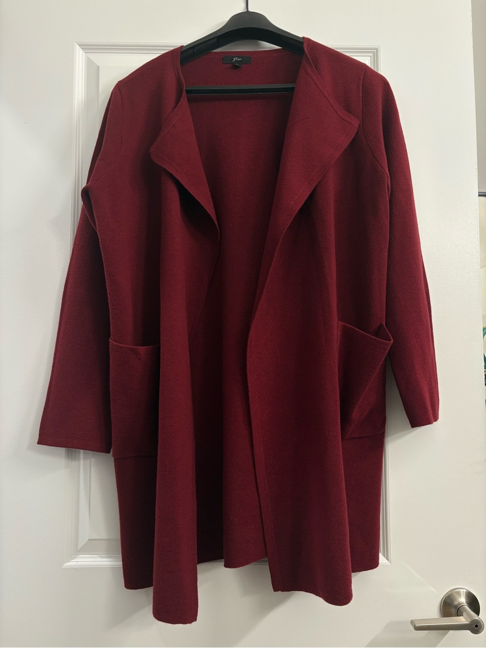 J Crew Juliette Collarless Sweater Blazer Sz L Burgundy Red